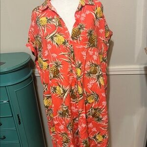 Tropical Pineapple Print Shirt Dress